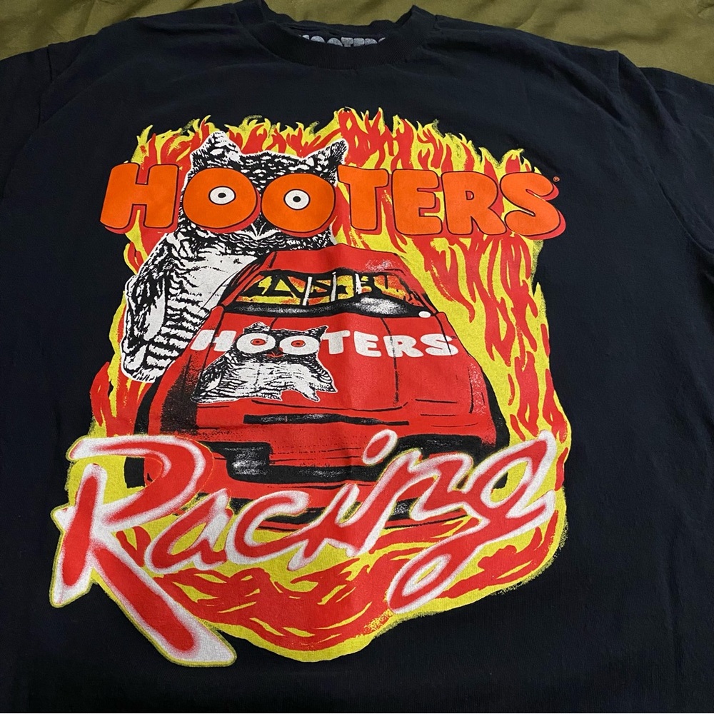Hooters Racing Tee Black with Flames